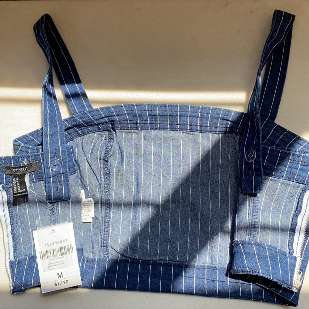 Forever 21 Pinstriped Denim Crop Top - Picture 3 of 4